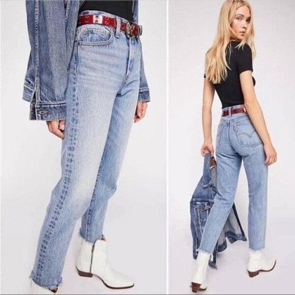 Levi's Premium Wedgie Jeans Denim Size 27 Raw hem Button Fly 100% cotton - Picture 4 of 12